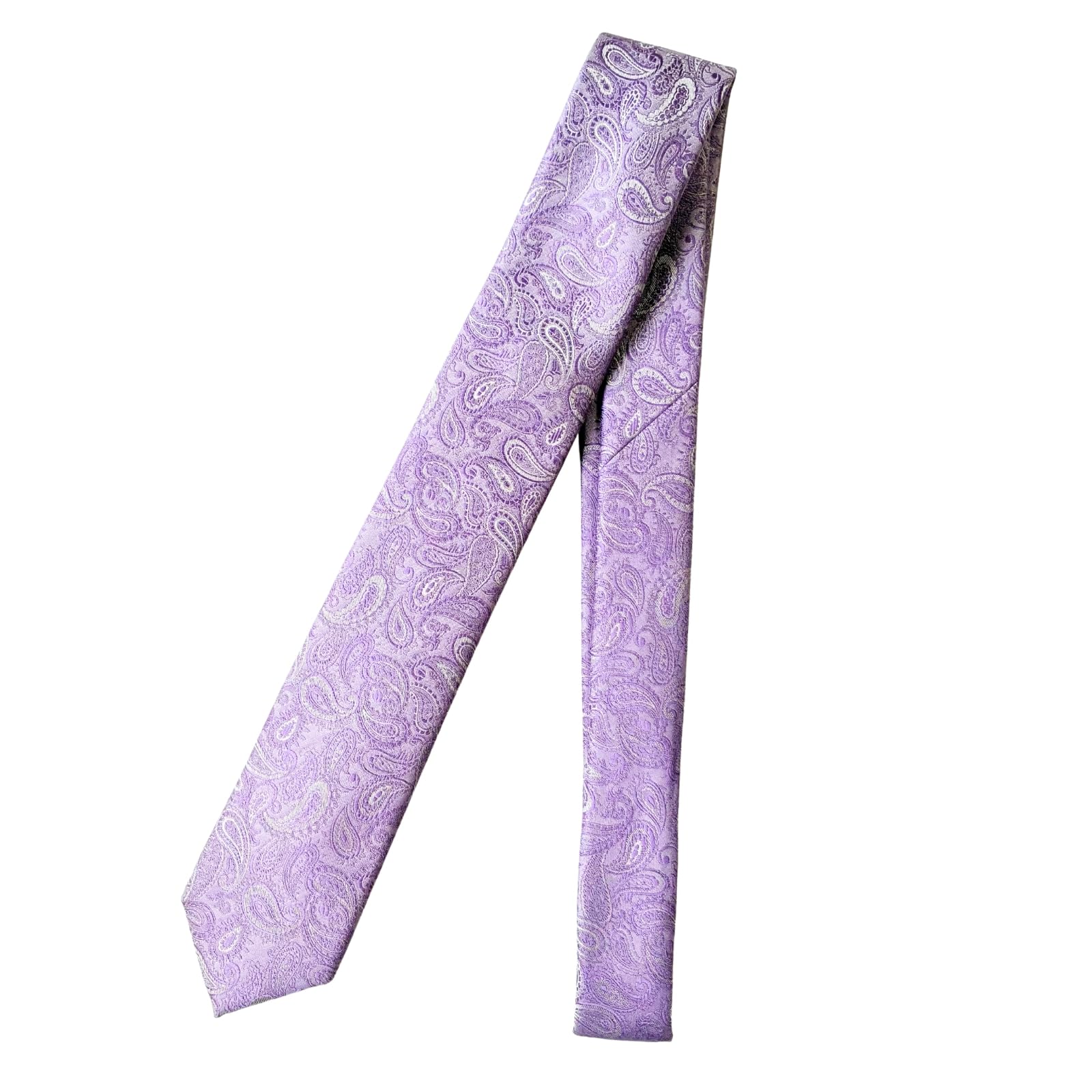 [D+Arts] Narrow Tie for Men, Slim Silk Necktie, Nishijin-ori Weave, Made in Japan, Paisley Pattern, Lavender, Stylish, Business, Wedding