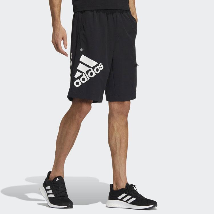 Adidas Solid Color Letter Logo Straight Leg Sports Shorts Men Bottoms Black HE7417
