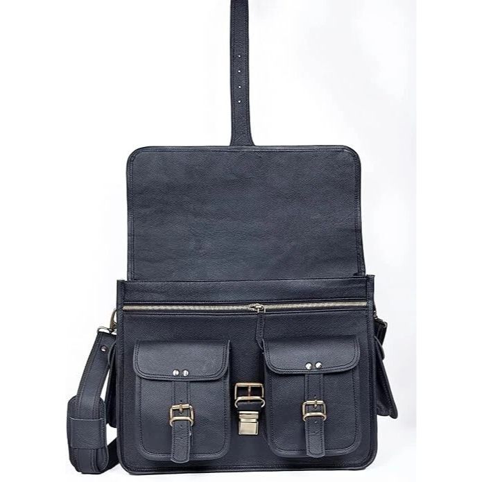 Black Vintage Leather Messenger Bag Shoulder Laptop Bag Briefcase