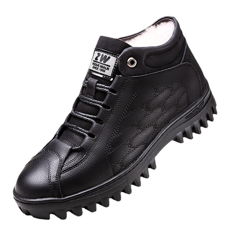 Single Cotton Men's Shoes of the Same Style 2025 New Winter Velvet Thickened Warm Leather Shoes British Style Soft-soled Casual Snow Boots