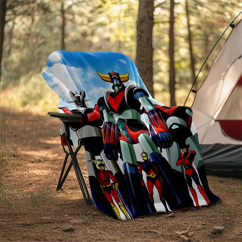 1pc UFO Robot Grendizer5 Theme Blanket - Digital Print, Polyester, Cozy for All Seasons, Perfect for Outdoor, Camping, and Travel