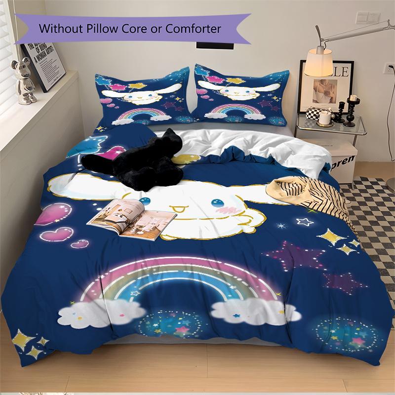 3pcs Rainbow Star Cinnamoroll Bedding Set - Includes Quilt Cover and Pillowcases, Suitable for All Seasons, Machine Washable - Ideal Gift fo