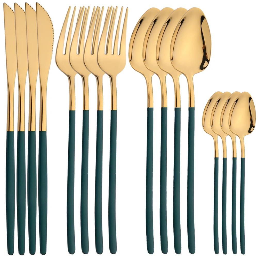 16dílná sada příborů z nerezové oceli, nádobí, nůž, vidlička, lžíce, zrcadlo, zlatý příbor, balíček, kvalitní sady příborů