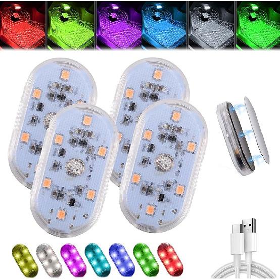 Onevzn Car Lights, Onevzn Car Led Lights Interior, Led Lights for Car with 7 Colors, Car Lights Wireless Interior Led Lights (Blue-4pcs)