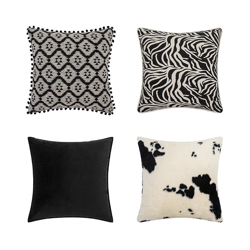 Black and White Contrasting Color Pillowcase Italian-style Living Room Sofa Cushion Cover Zebra Print Leopard Print Model Room Pillowcase