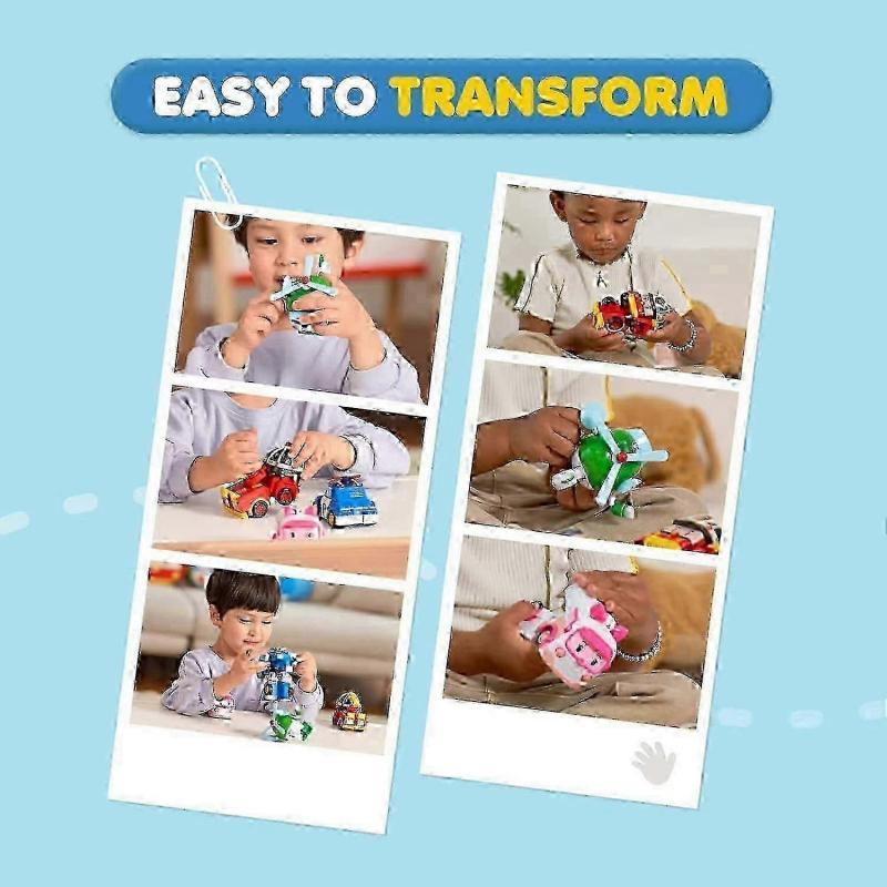 Robocar Poli 4 Pack Poli + Amber + Roy + Helly Transforming Robot Toys, 4" Transformable Action