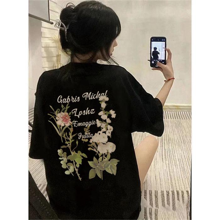 

Американский ретро Гочао хай-стрит хлопковая футболка с коротким рукавом женская свободная летняя нишевый дизайн инс топ оверсайз S