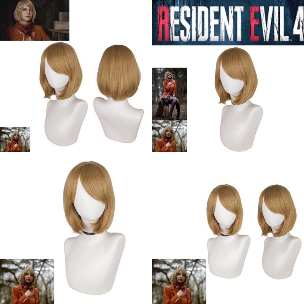 Biohazard 4 Remake Ashley Graham Wig Short Brown Pear Blossom Style Cosplay Hairpiece