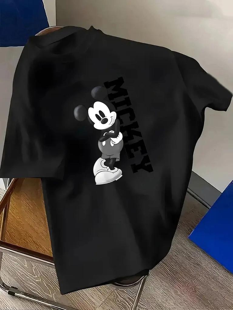 Disney Mickey Mouse Series Men's T-shirt, Men's Casual Pure Cotton Short-sleeved, Fashionable and Sporty Street Men's Clothing