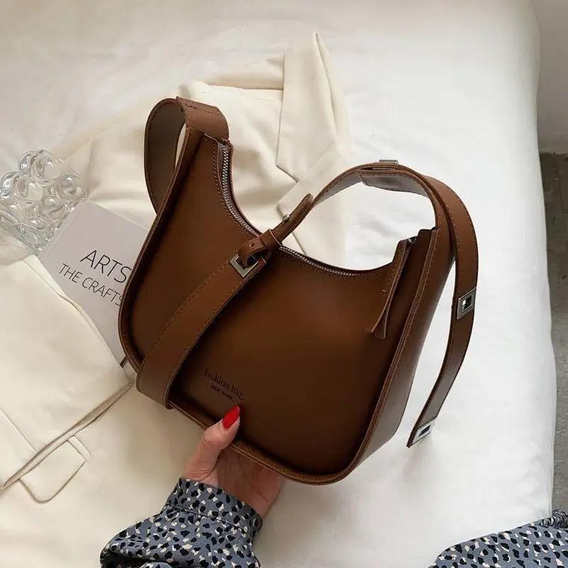 Retro Winter Schultertasche Für Damen Weiches Leder Halbmond Crossbody Tasche Trendige Marken Achseltasche Lässige Clutch Handtasche