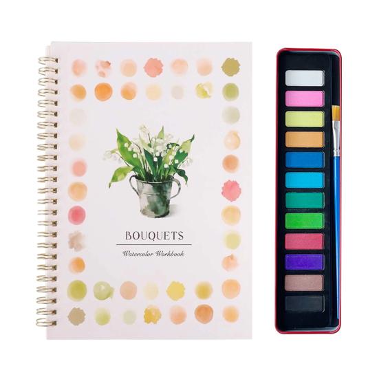 

Coloring Picture Book with 12 Paint Colors Thickened Pages Animal Flower Illustrations Watercolor Painting