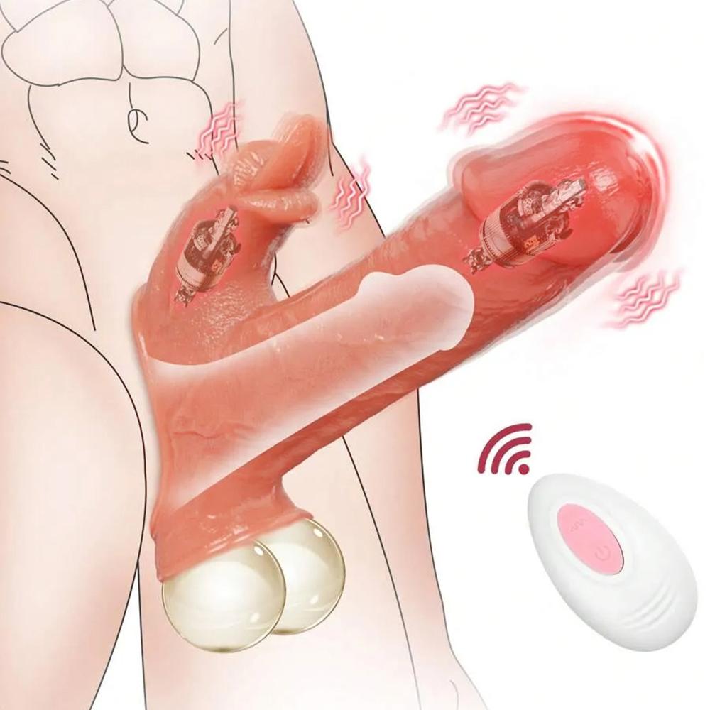 Elektryczna Bezprzewodowa Kontrola Zdalna Wielokrotnego Użycia Powiększacz Miękki Rękaw na Penisa Duży Wzrost Prawdziwy Członek Opóźniony Wytrysk Przedłużacz Kondom na Członka