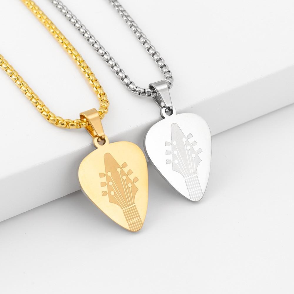 Guitar Plectrum Pendant Necklace Engraved Pendant Musician Necklace Jewelry