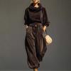 Women's Loose Fit Long Sleeve Velvet Tracksuit Turtleneck Top High Waist Harem Pants Two Piece Outfit Set