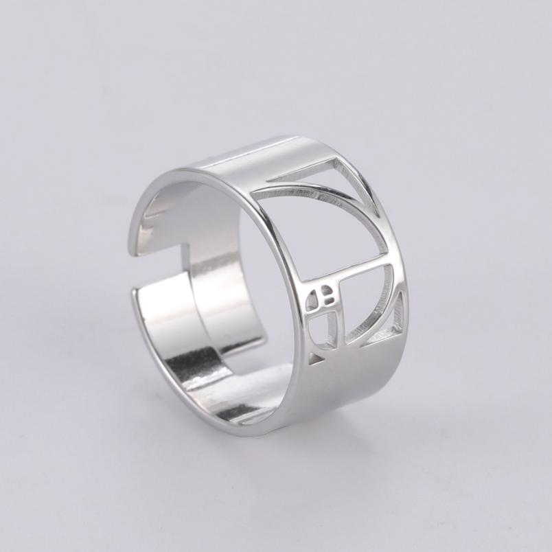 Dawapara Fibonacci Spiral Golden Ratio Ring Sacred Geometry Math Jewelry Stainless Steel Adjustable Rings resizable