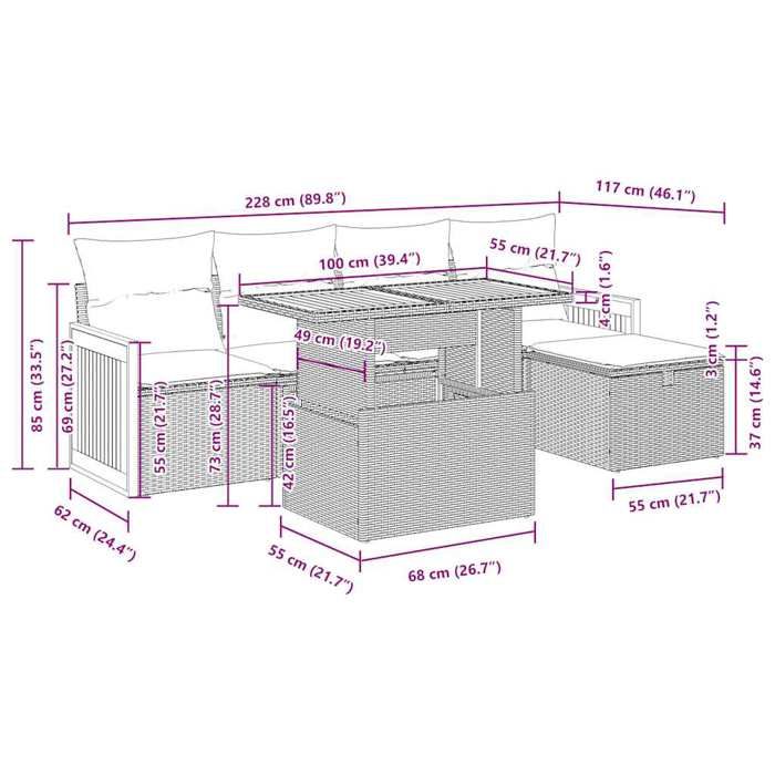 VidaXL Garden Furniture Set with Cushions 6 Pcs Grey Braided Resin Acacia 3328153