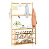 Bamboo Hanger, Shoe Rack, Shelf, Hall Stand, 4 Shelves, Hooks, Footwear