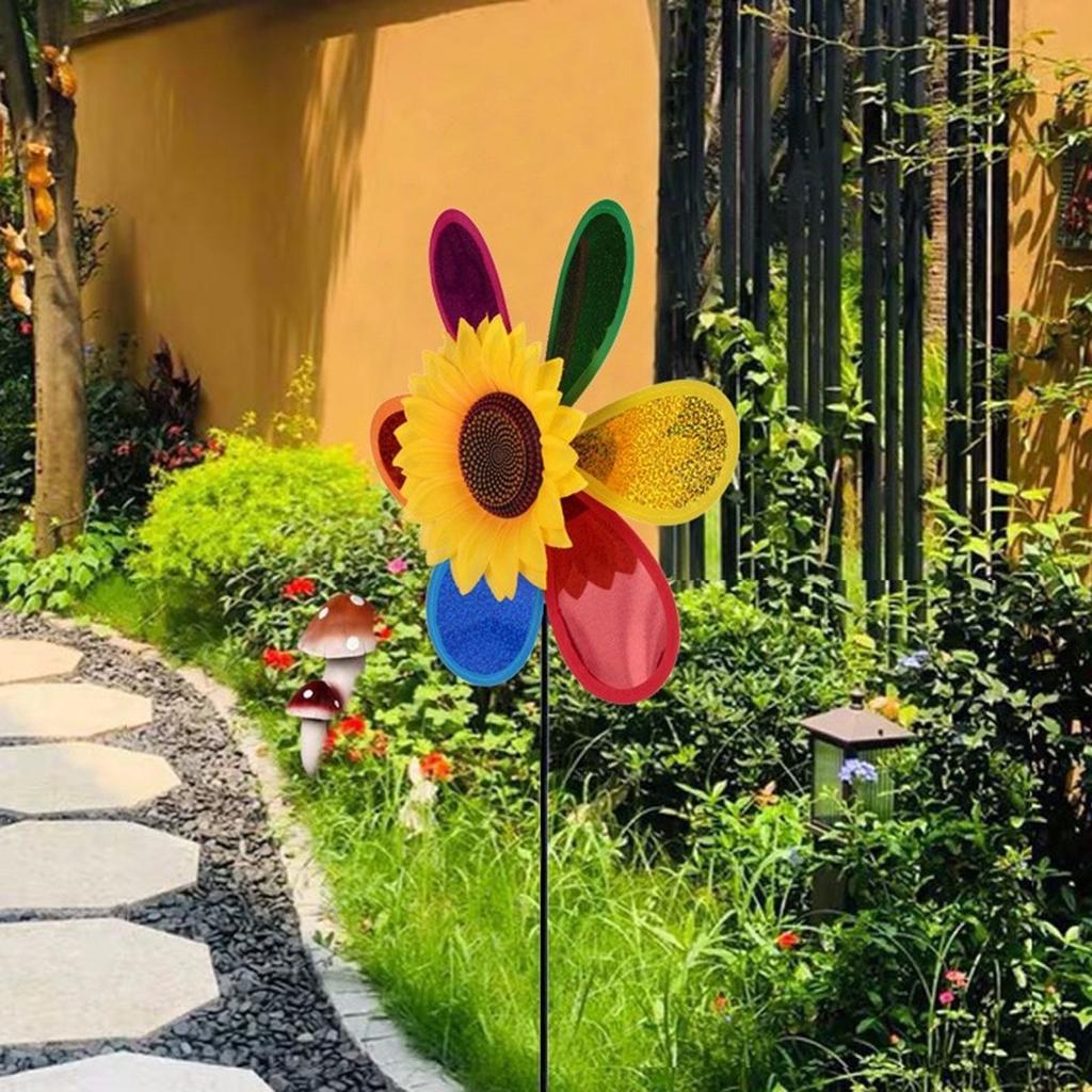 1PCS Sunflower Windmill Pinwheel Colourful Sequins Foldable Windmill For Home Garden Decoration Sunflower Windmill