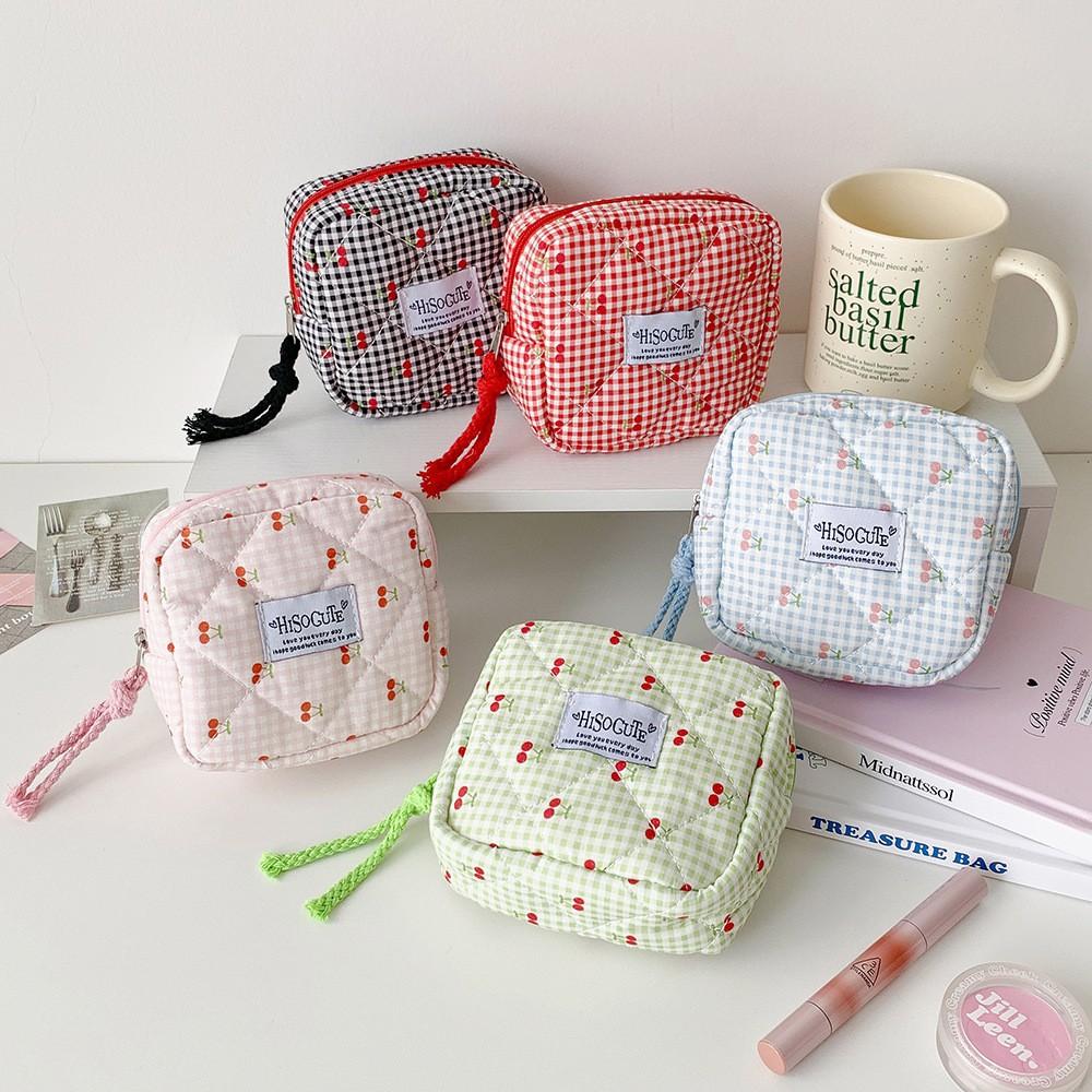 Cute Cherry Mini Bag Portable Multi Purpose Small Travel Organizers Floral Square Earphone Bag Makeup Bag Cosmetic Storage Bags