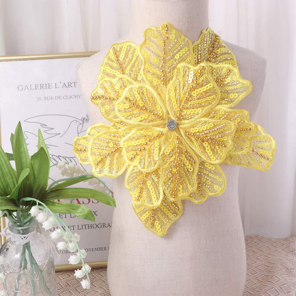 DIY Clothing Brooch Flower Multi-layer Appliques Embroidered Large Size Clothing Patches Sequin 3D Clothing Applique Dressmaking
