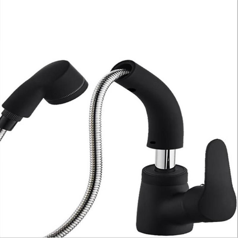 Lanmo Black Pull-Out Swivel Basin Faucet CN plug (adapter included)