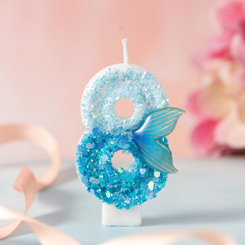 Creative Cartoon Blue Gradient Mermaid Tail Numbers Children's Birthday Candles Cake Party Decorations 1st Birthday