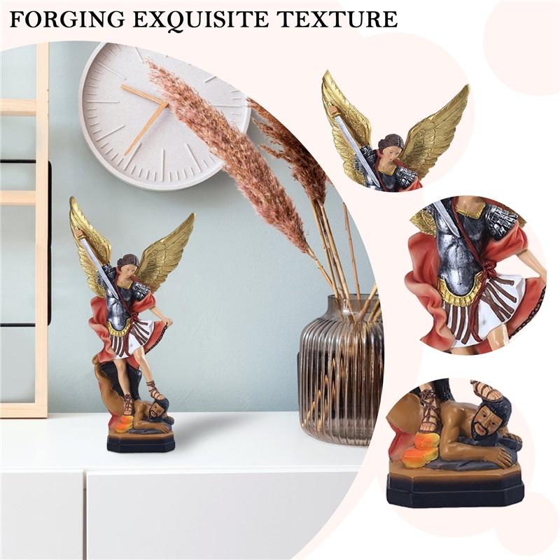 Resin Religious Angel Sculpture Desktop Ornament Holy Angel Michael Sculpture Christmas Gift Home Decor for Office Study