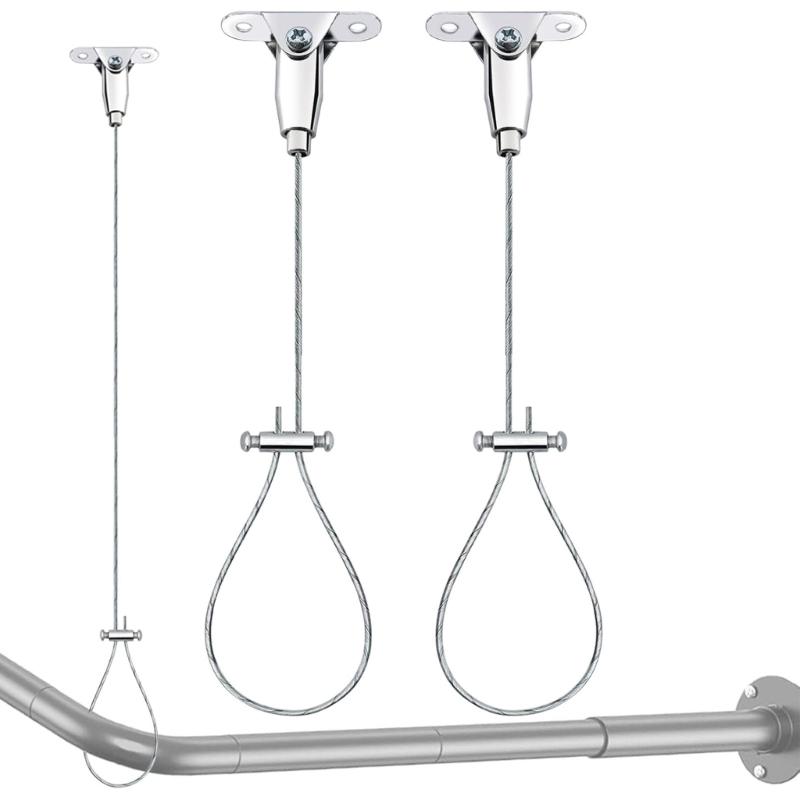 Stainless Steel Adjustable Shower Rod Support Systems Ceiling Mounted Brackets for Curved or Straight Layouts