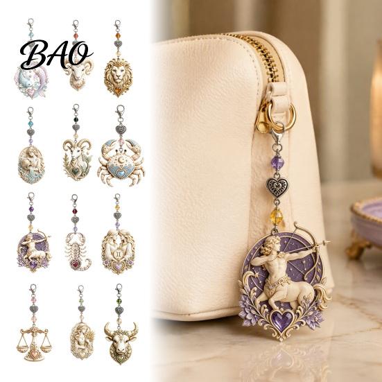 Handbag Accessory 12 Zodiac Sign Keychain with Keepsake Card, Star Pendant Pendant, Backpack Purse Charm, Inspirational Gift for Men Women