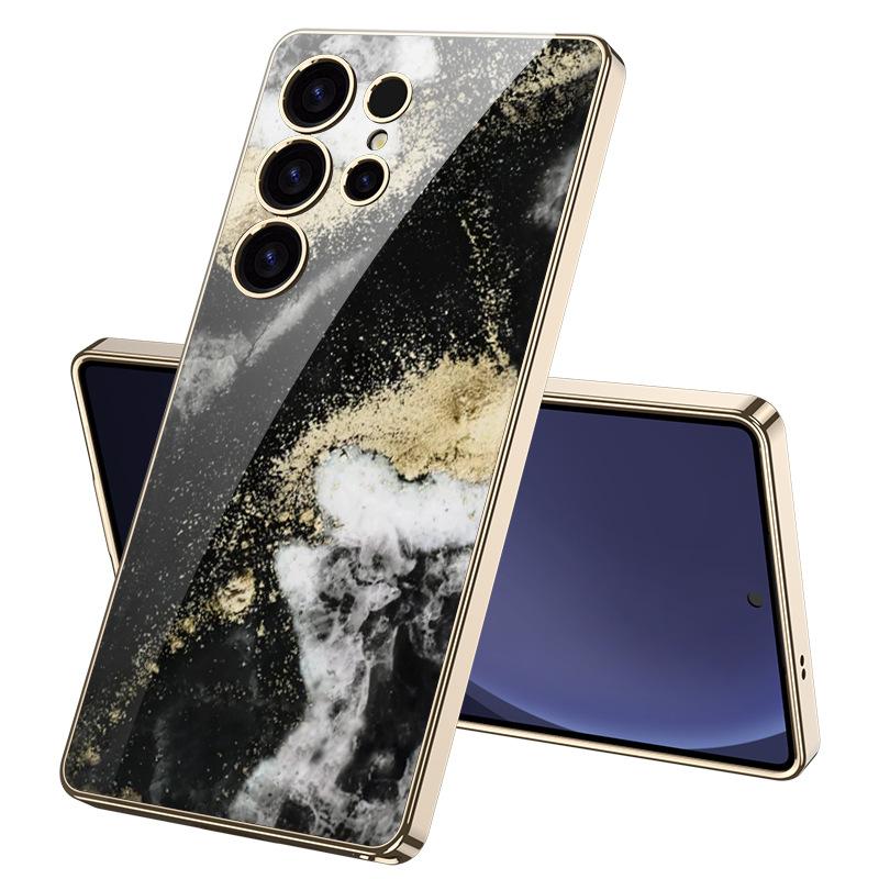 Marble Mobile Phone Case Suitable for Samsung S25 Ultra Glass Case Simple Style Men and Women Fashion Electroplated PC Hard