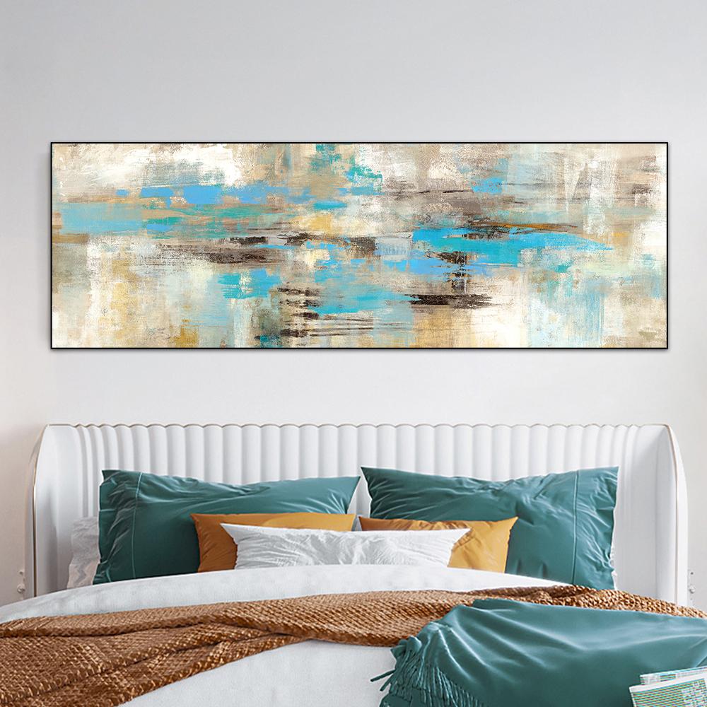 Modern Abstract Oil Painting Print On Canvas Posters Gold and Blue Original Wall Art Painting Picture for Living Room Home Decor