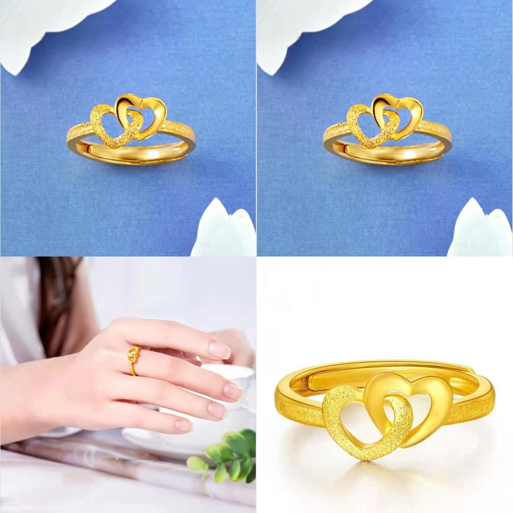 Chic Gold-plated Double Heart Ring Adjustable And Charming Heart Design Perfect For Women's Fashion