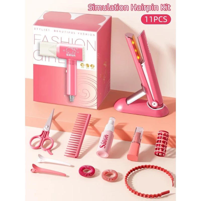 

Игрушки для парикмахерских для девочек, набор игрушек для парикмахеров Dress Up Beauty, фен, щипцы для завивки, зеркало, ножницы, аксессуары для укладки 11PCS Hair clip Kit