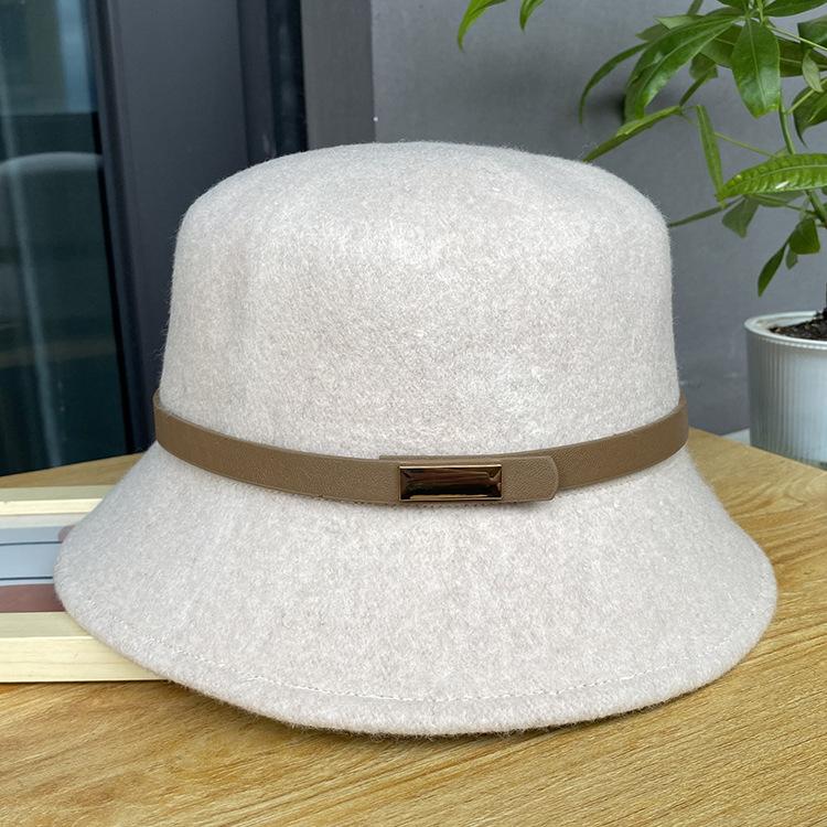 Belt Decoration Retro Elegant Basin Hat Men'S And Women'S Simple Fisherman'S Hat Woolen Fashion Hat