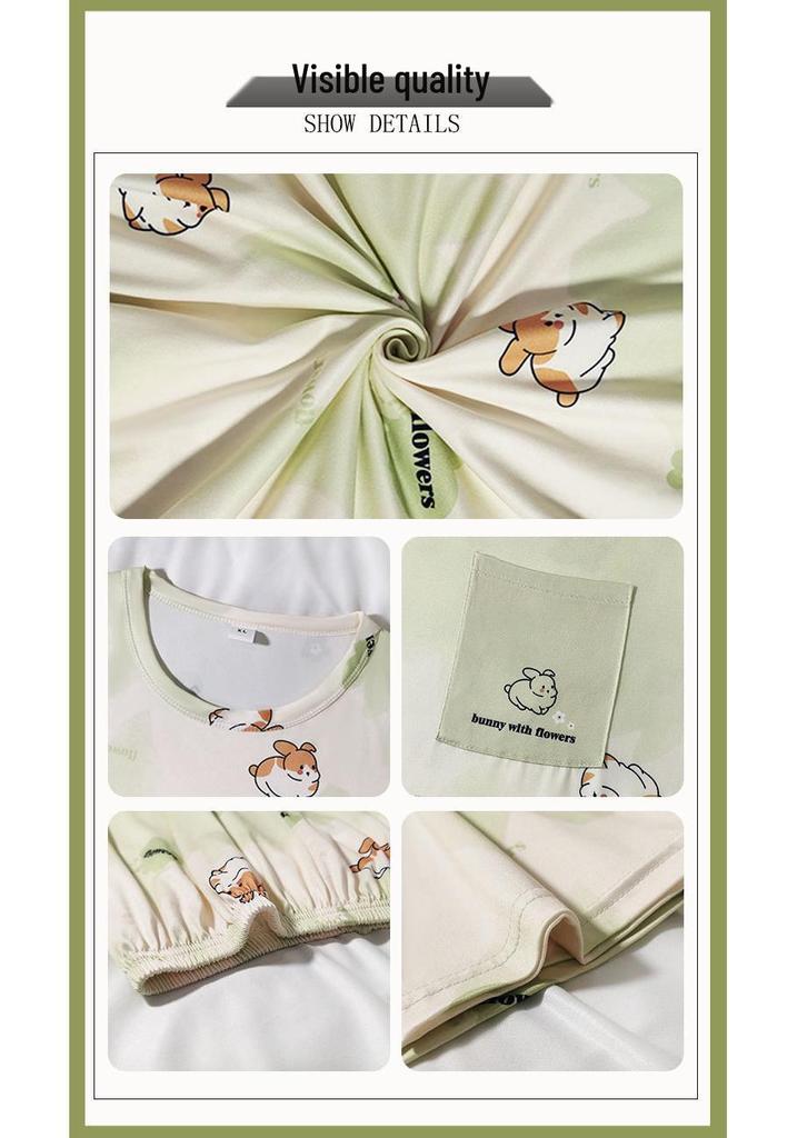 Women's Cotton Pajamas - Japanese Style, Long Sleeve, Rabbit Print, Autumn/Winter Pullover & Pants Set