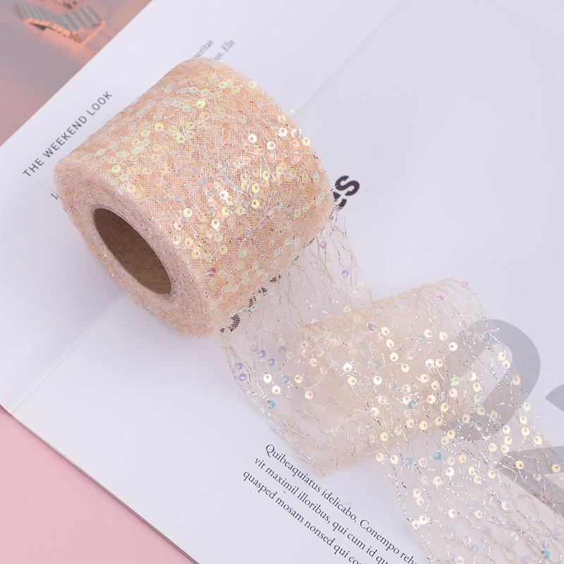 10Yards 6CM Sequin Chiffon Ribbon with Silver Gold Wire for DIY Hair Bow Clothing Sewing Supply Craft Accessories Tulle Ribbon