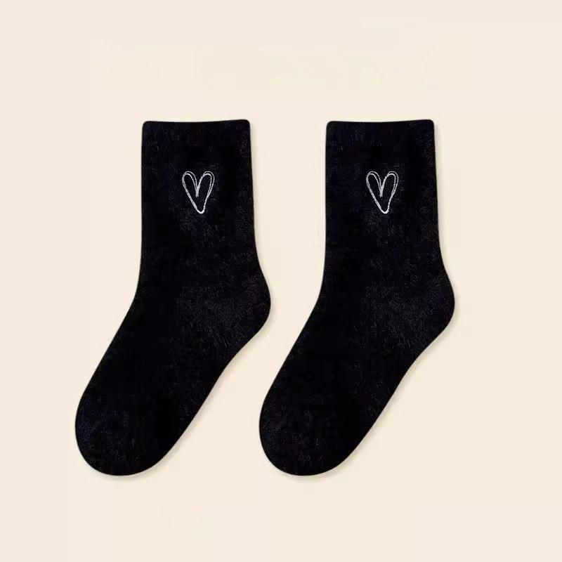 Simple Lovely Cozy Hairy Mink Velvet Socks Autumn Winter Hosiery Thickened Plush Warm Sleep Home Fluffy White Heart-shaped Socks