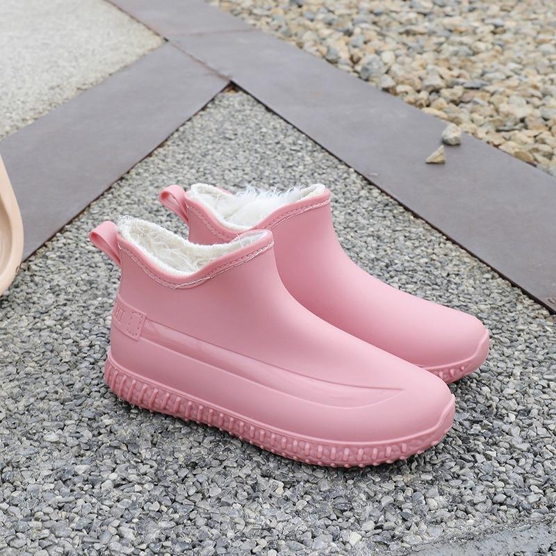 Rain shoes women's short water shoes fashionable low tube thickened rain boots warm wear-resistant non-slip outdoor kitchen shoes