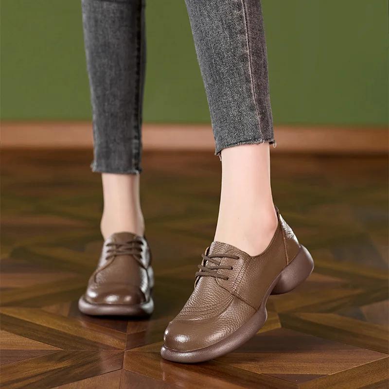 Small Leather Shoes For Women Autumn Leather Casual Shoe Woman Low Order Shoes Women'S Lace Up Leather Shoe Womens High Heels