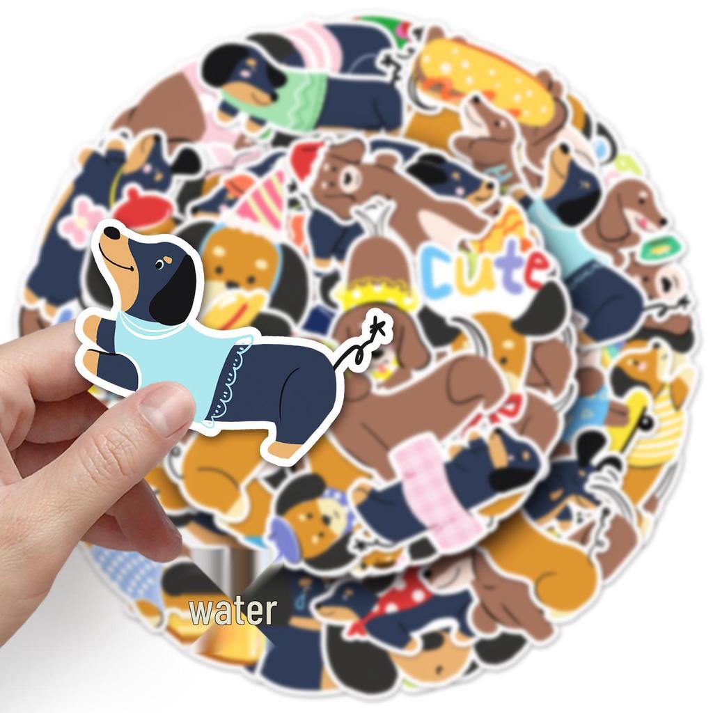 50 Cute Dachshund Dog Stickers - Cartoon Animal Waterproof Decorative Set