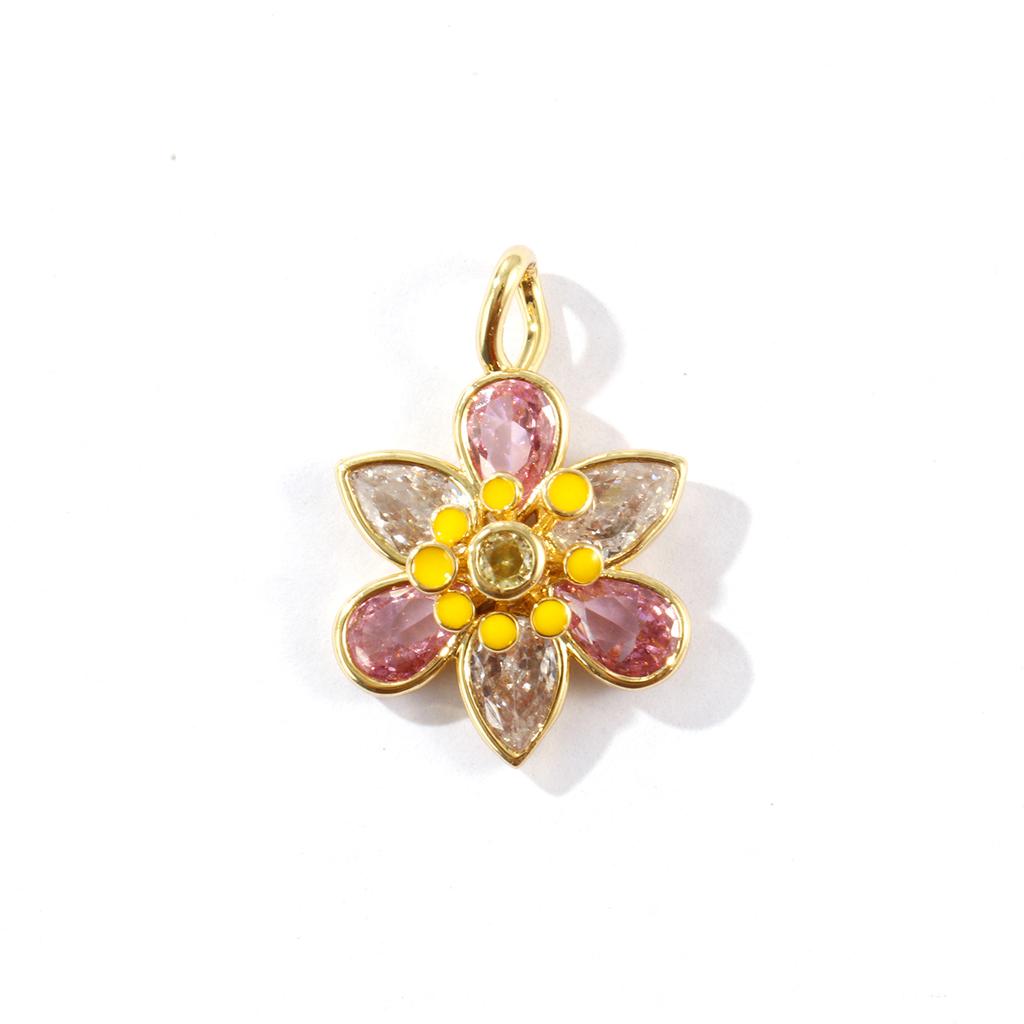 1 Piece Brass & Cubic Zirconia Pendants Multicolor Flower Leaf Micro Pave Charms For DIY Necklace Earring Jewelry Making Finding
