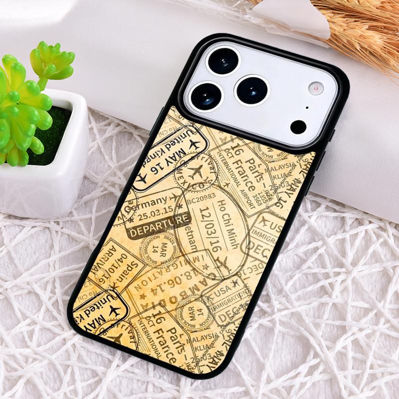 Retro Post Card Passport Stamps Shockproof Phone Case for iPhone 17 Air 16e 15 11 12 14 13 Pro Max Cover Coque