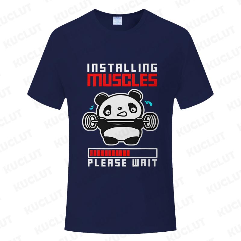 Funny Panda Gym Print T-Shirt Summer Tees for Men Women O-neck Casual Short Sleeve Weightlifting Installing Muscles Fashion Tops