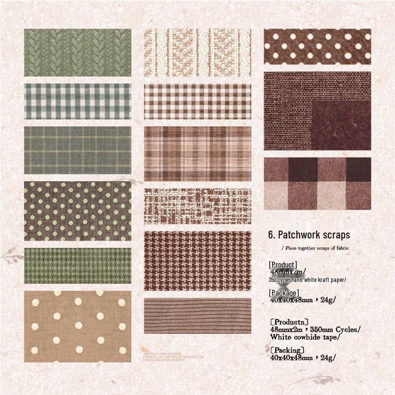 Yan Ji Retro Die-Cut Adhesive Tapes: Time Weaving Machine Series - Multi-Texture Plaid Theme (6 Types)