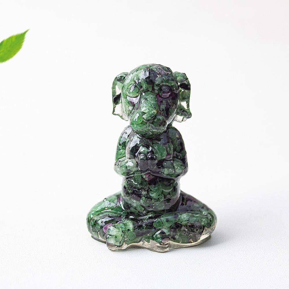 Zen Sitting Dog Resin Art Desk Decor Handmade Crystals For Meditation Gift