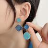 Asymmetrical Enamel Dangle Earrings for Women Korean Blue Round Pendants Geometric Drop Earrings boucle oreille femme