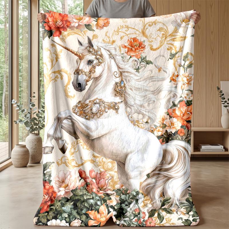 Elegant Black Unicorn Theme Blanket Lightweight Warm Flannel Blanket Decorative Throw Blanket for Home Decoration