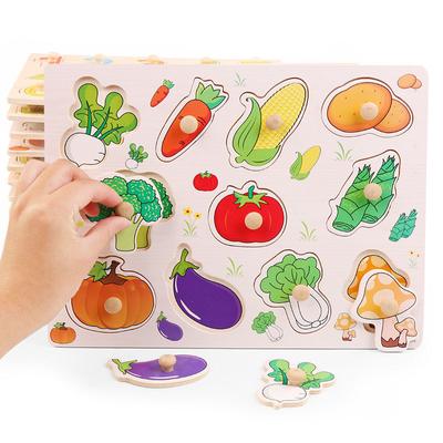 Giocattoli Montessori per Bambini Tavola di Presa in Legno Frutta Verdura Trasporti Puzzle per l'Educazione Precoce Regali per Bambini Sviluppo TMZ