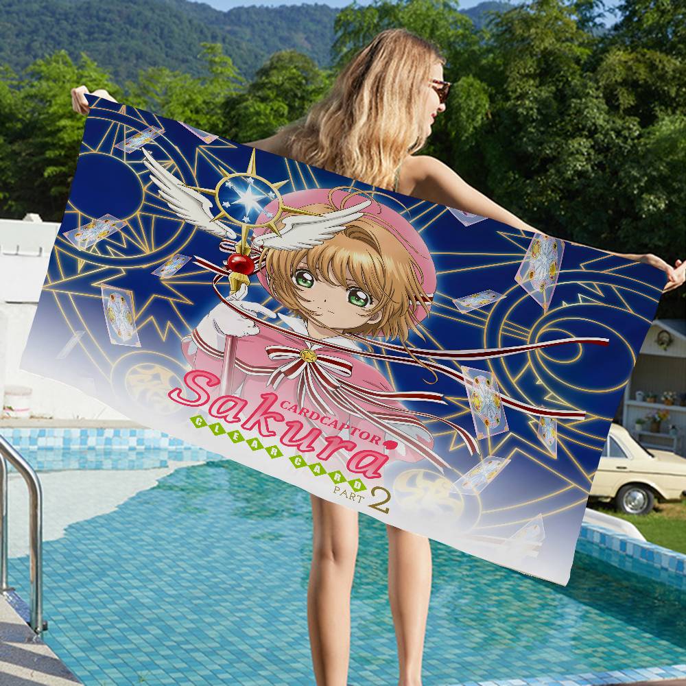 Card Captor Sakura Anime Bath Towel Microfiber Soft Water Absorbing Breathable For Girl Kids Decorative Cartoon Beach Towel