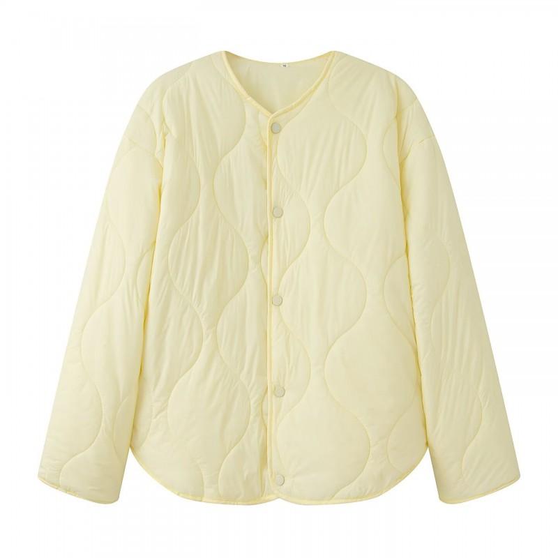 Womens Winter Cotton Puffer Jacket Loose Fit Round Neck Quilted Panel Design Warm Outerwear